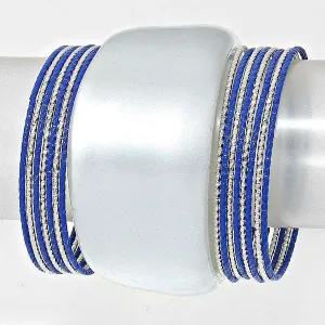 16 Layered Navy Blue & Silver Stackable Bangle Bracelet Set