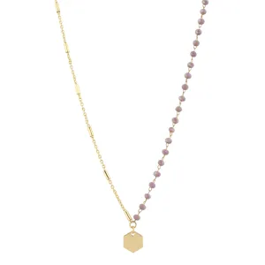 16" Delicate Lavender & Gold Chain Necklace with Hexagon