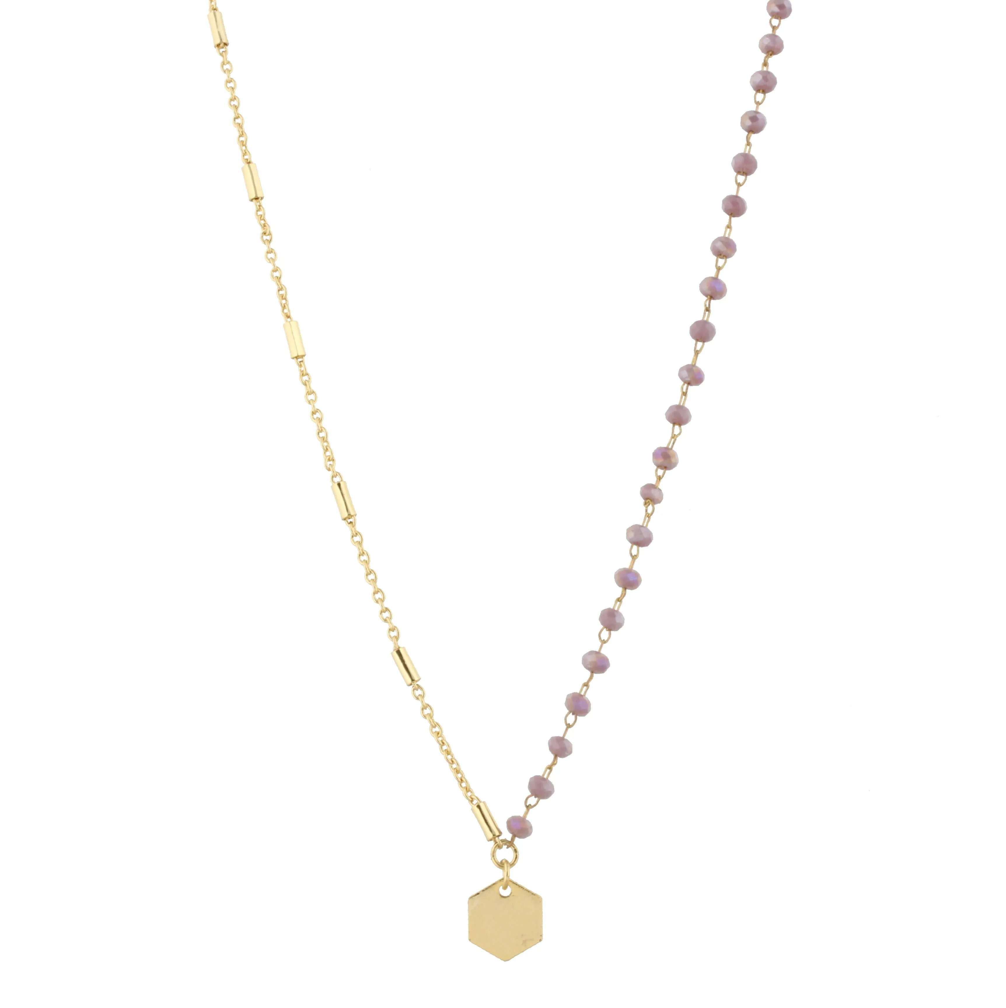 16" Delicate Lavender & Gold Chain Necklace with Hexagon