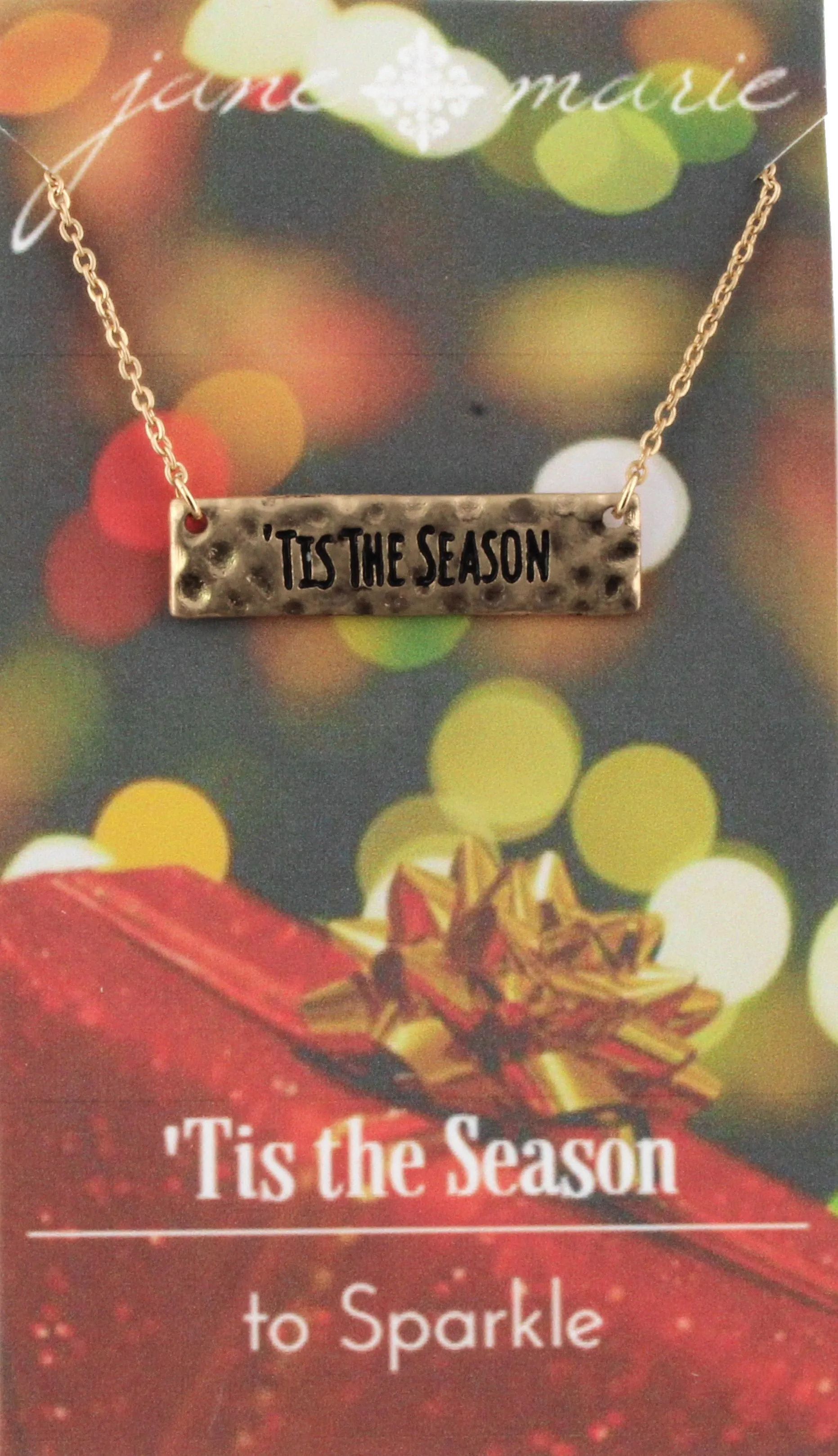 16" Gold "Tis the Season" Bar Necklace, 3" Ext.