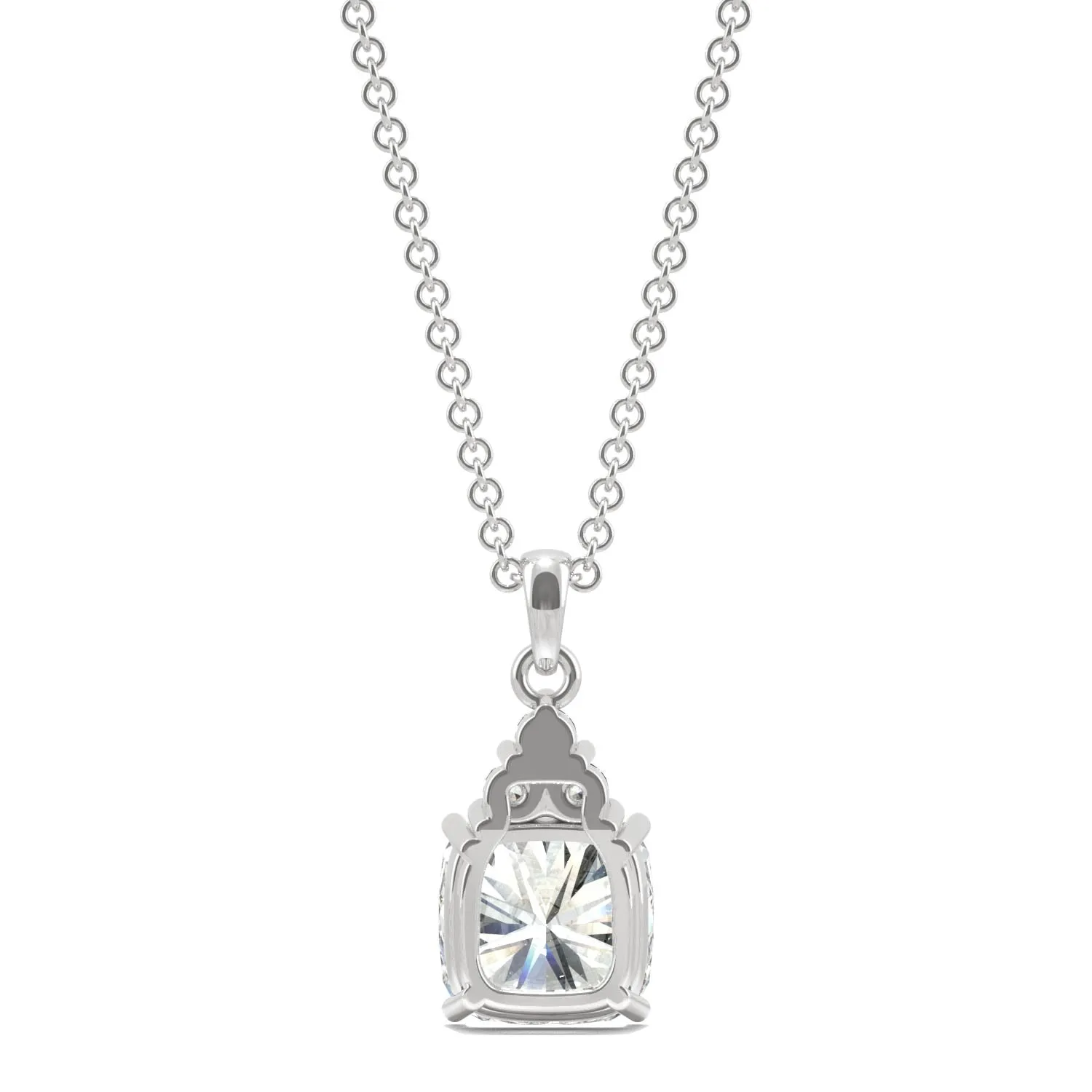 1.79 CTW DEW Cushion Moissanite Trio Cluster Pendant in 14K White Gold