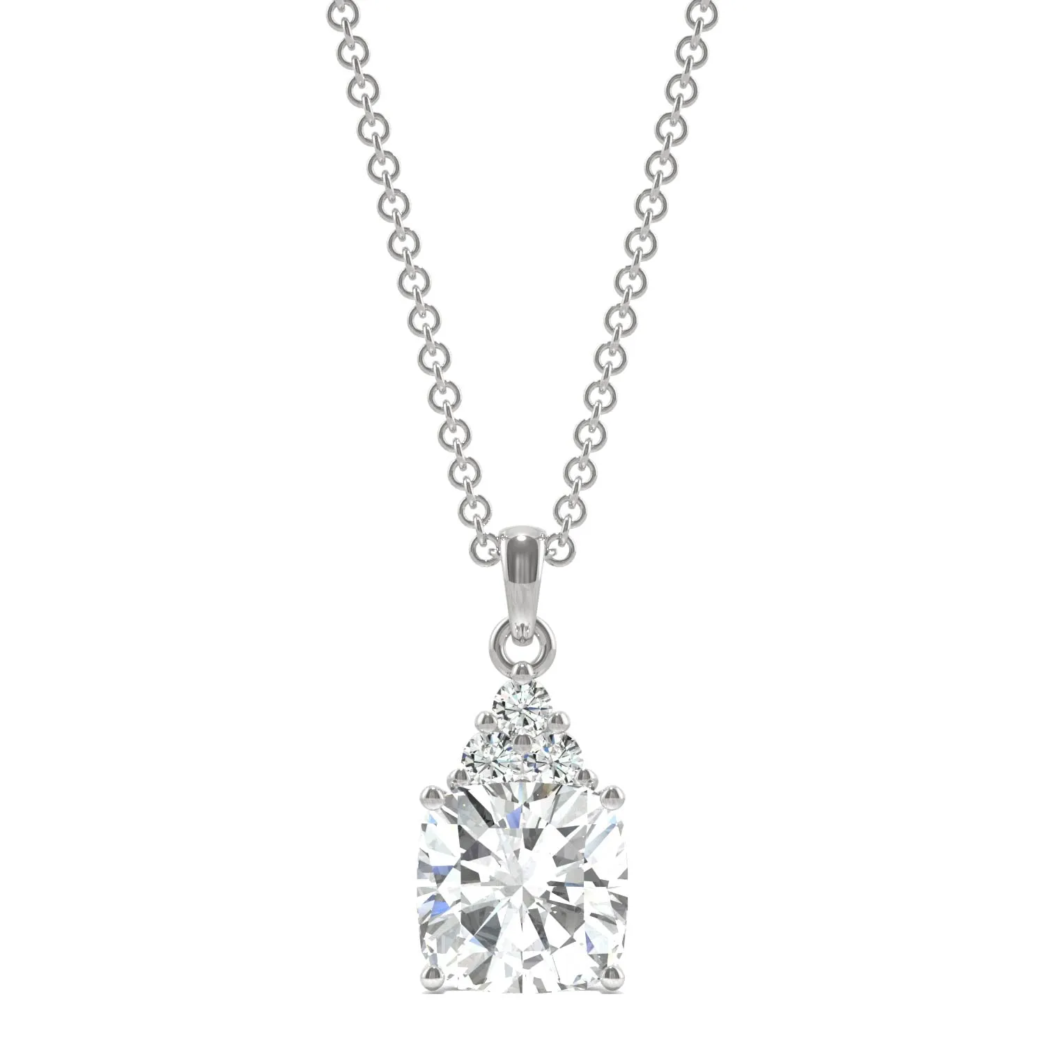 1.79 CTW DEW Cushion Moissanite Trio Cluster Pendant in 14K White Gold