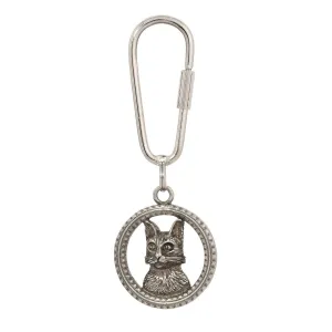 1928 Jewelry Floral Adorned Round Cat Carabiner Key Chain