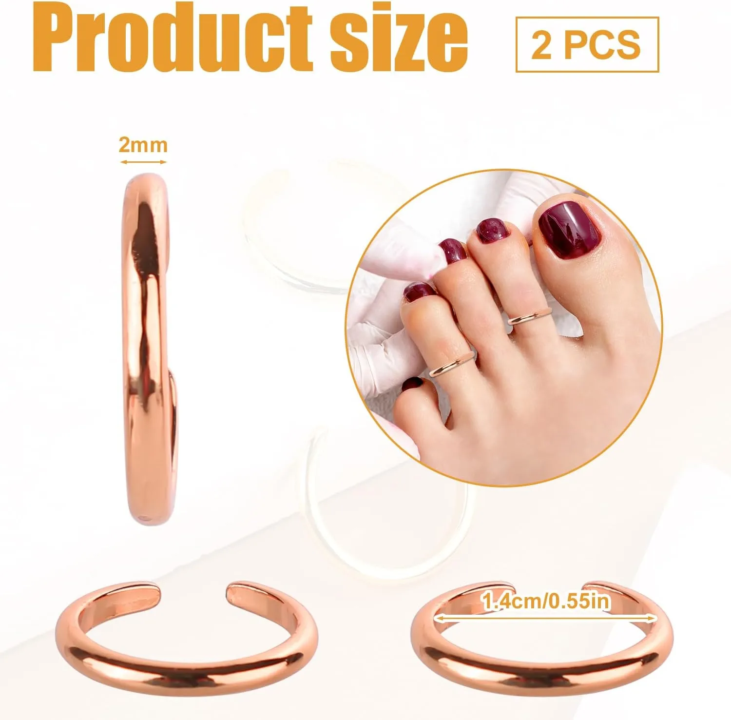 2 Pcs Adjustable Toe Rings for Women, Open Band Toe Rings Fashion Minimalist Summer Beach Foot Jewelry for Women's Fashion Gift