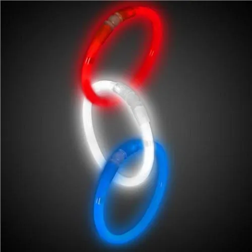 22 Inch Premium Jumbo Patriotic Glow Stick Necklaces - Red White And Blue
