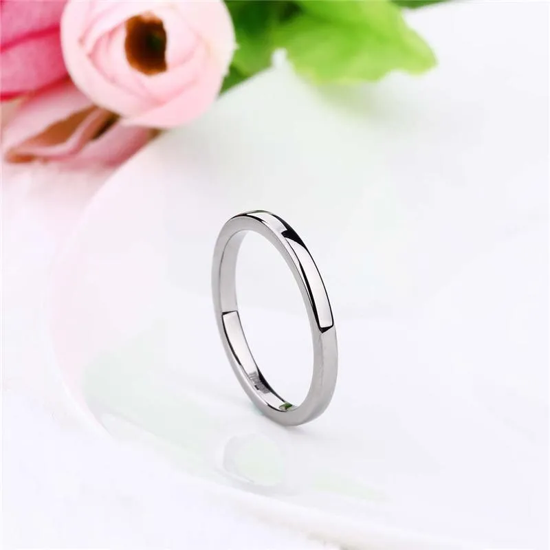 2mm Simple Smooth Thin Silver Titanium Womens Ring