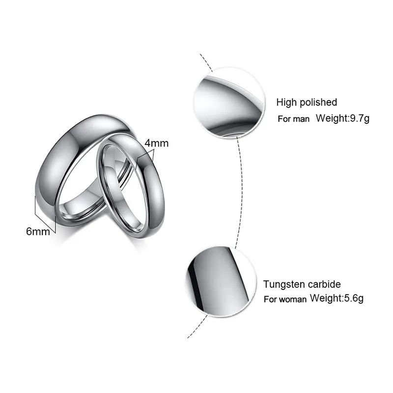 2mm to 6mm Classic Gold or Silver Smooth Polished Tungsten Unisex Ring
