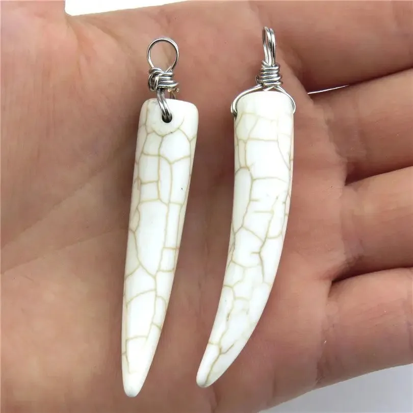 4Pcs/Lot Punk Wolf Tooth Elephant's Tusk Ivory Dangle Charms - Tribal Fang Amulet Pendant for Men Necklaces Jewelry