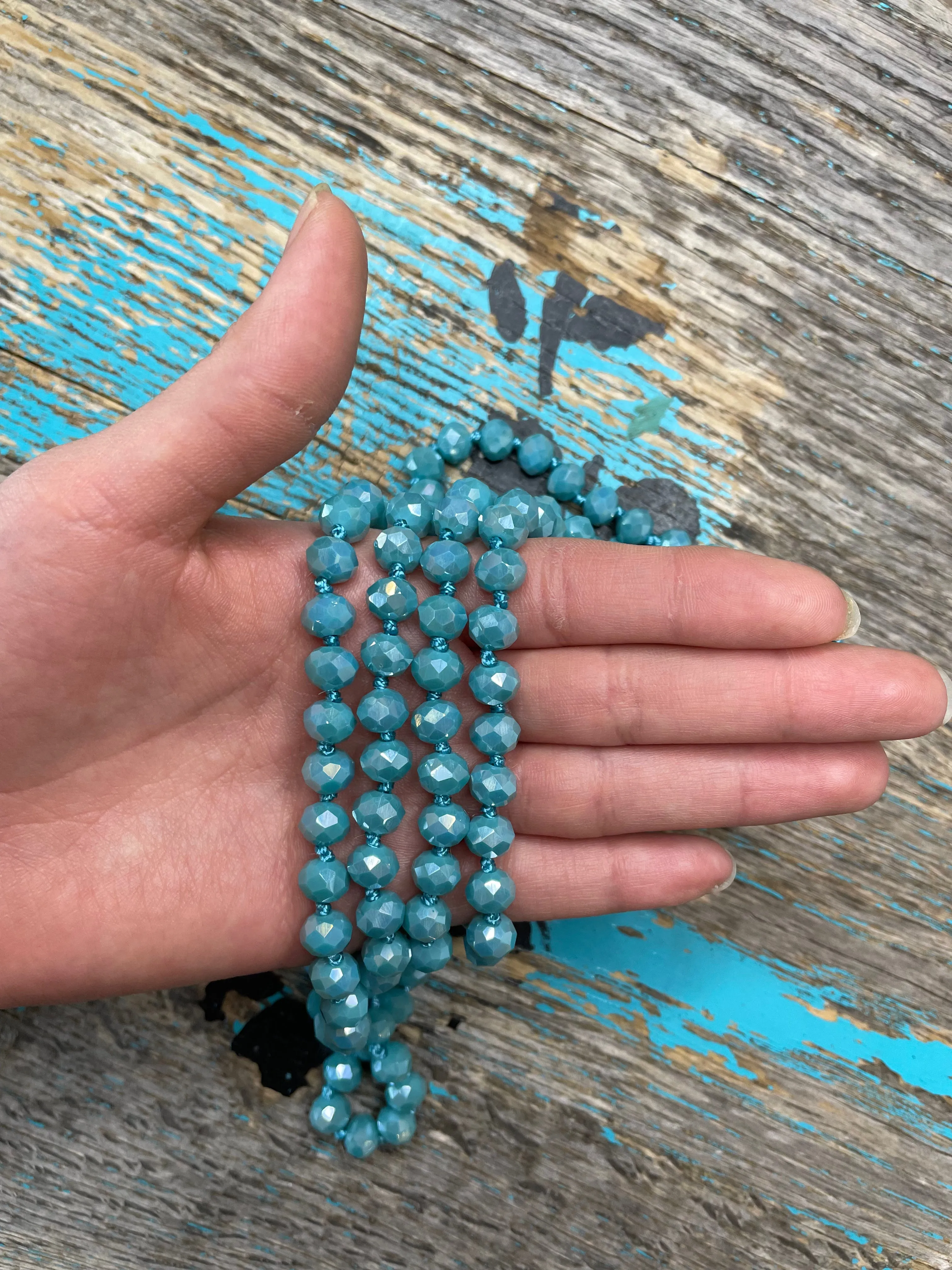 60" Hand Knotted Turquoise Bead Necklace