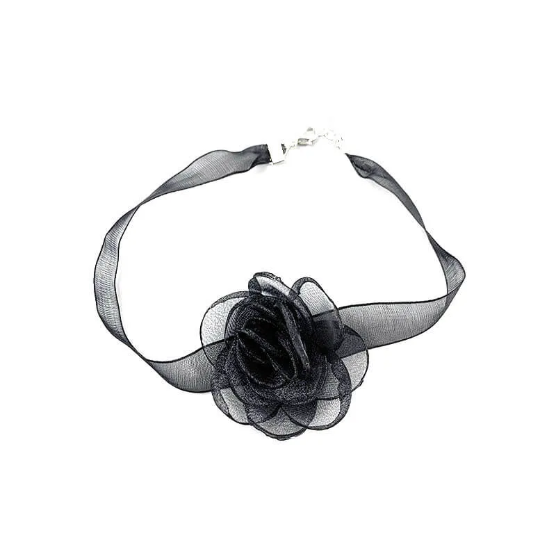 Aesthetic black camellia choker