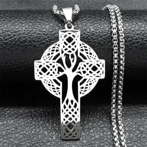 Aesthetic Celtic Knot Cross Tree of Life Necklace for Women Men
