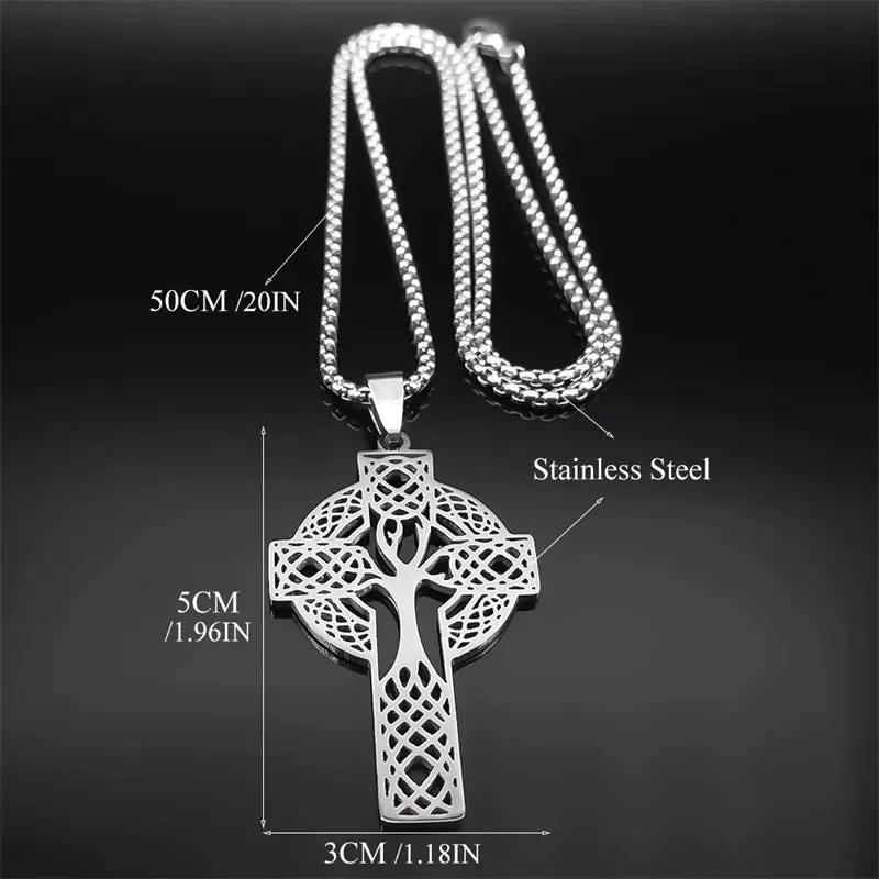 Aesthetic Celtic Knot Cross Tree of Life Necklace for Women Men