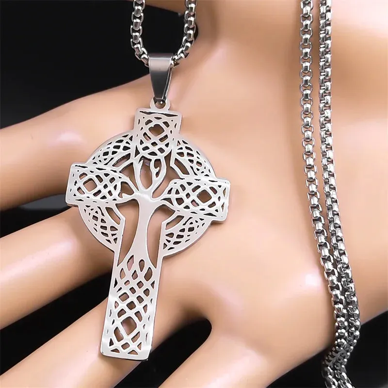 Aesthetic Celtic Knot Cross Tree of Life Necklace for Women Men