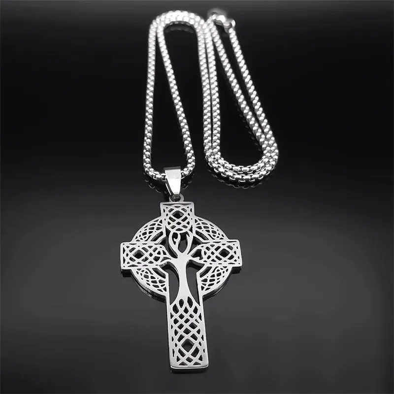 Aesthetic Celtic Knot Cross Tree of Life Necklace for Women Men