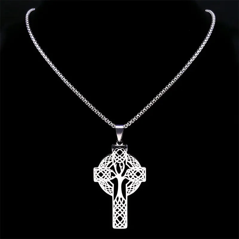 Aesthetic Celtic Knot Cross Tree of Life Necklace for Women Men