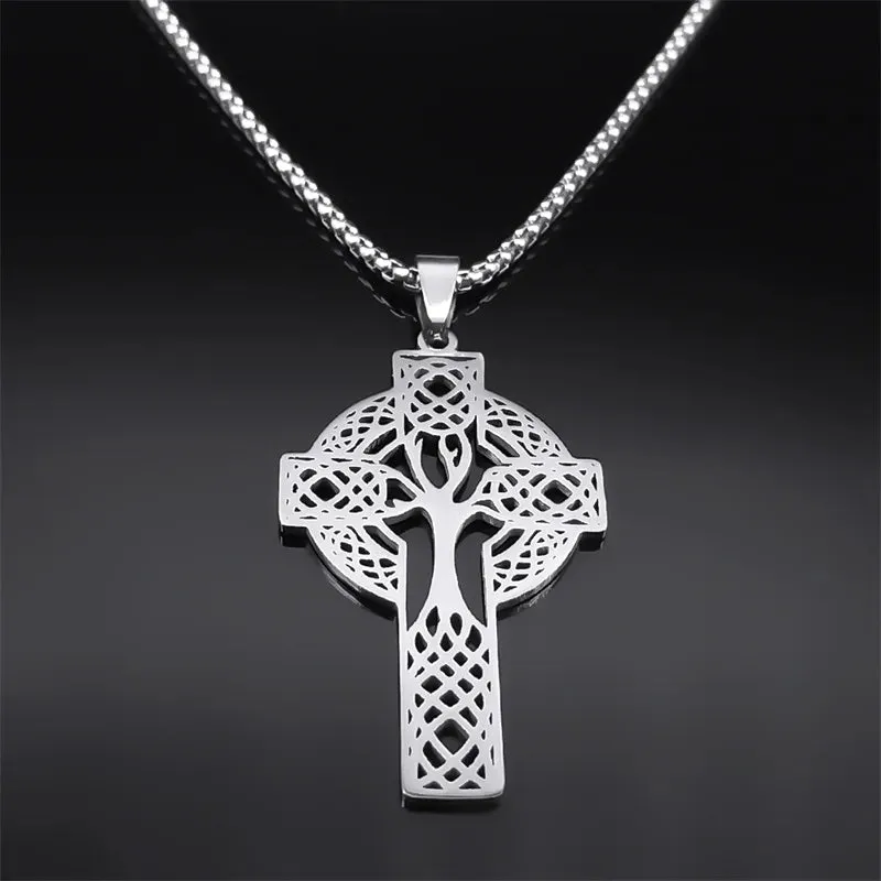 Aesthetic Celtic Knot Cross Tree of Life Necklace for Women Men