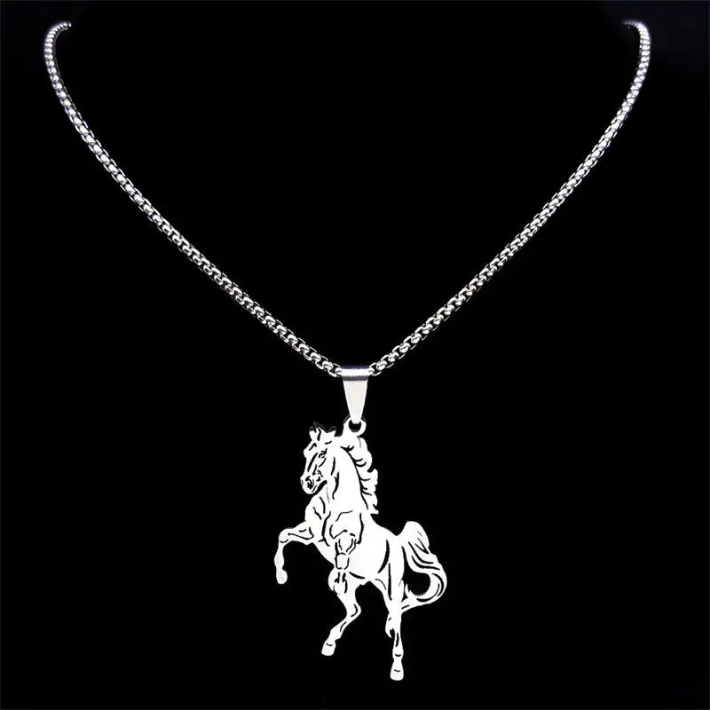 Aesthetic Horse Animal Necklace for Women Men Stainless Steel Silver Color