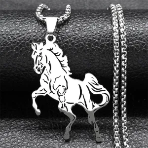 Aesthetic Horse Animal Necklace for Women Men Stainless Steel Silver Color