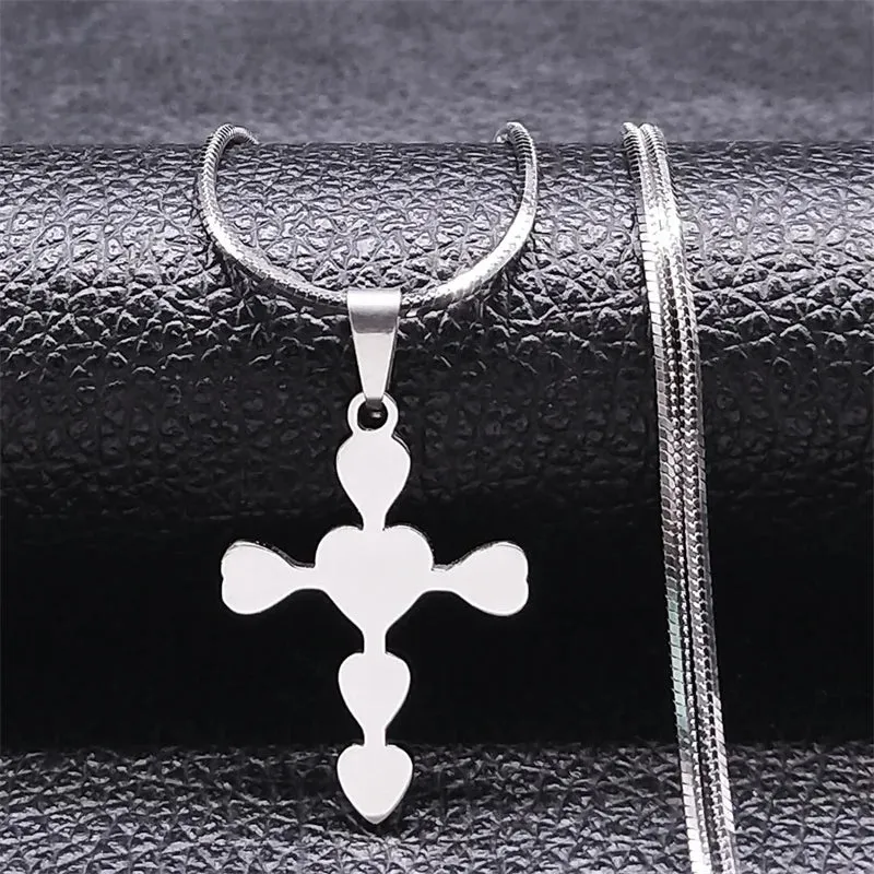 Aesthetic Love Heart Cross Necklace for Women Men Stainless Steel Gold Color Jesus Christ Snake Chain