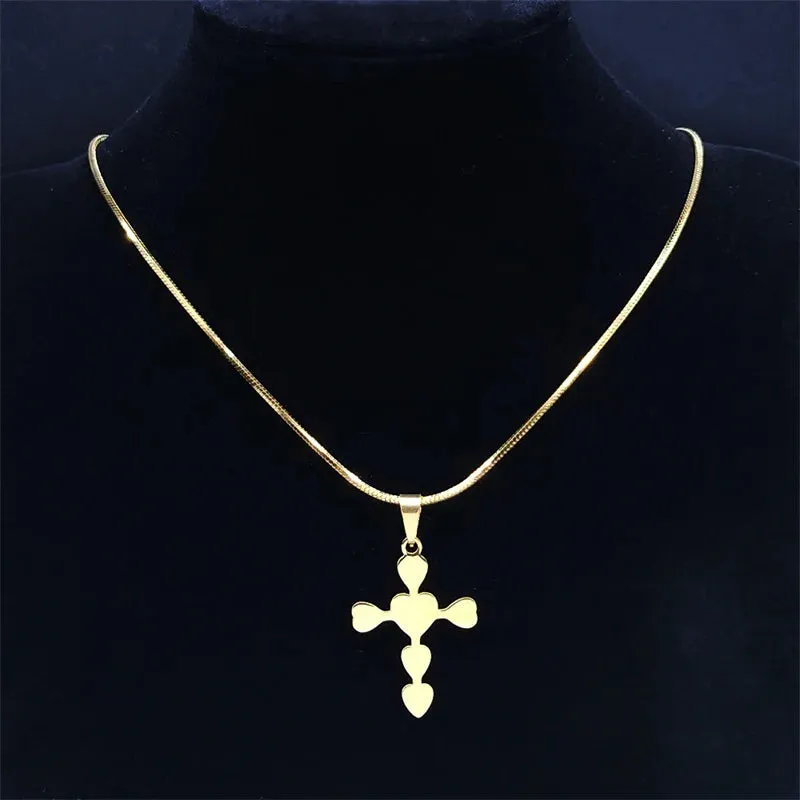 Aesthetic Love Heart Cross Necklace for Women Men Stainless Steel Gold Color Jesus Christ Snake Chain