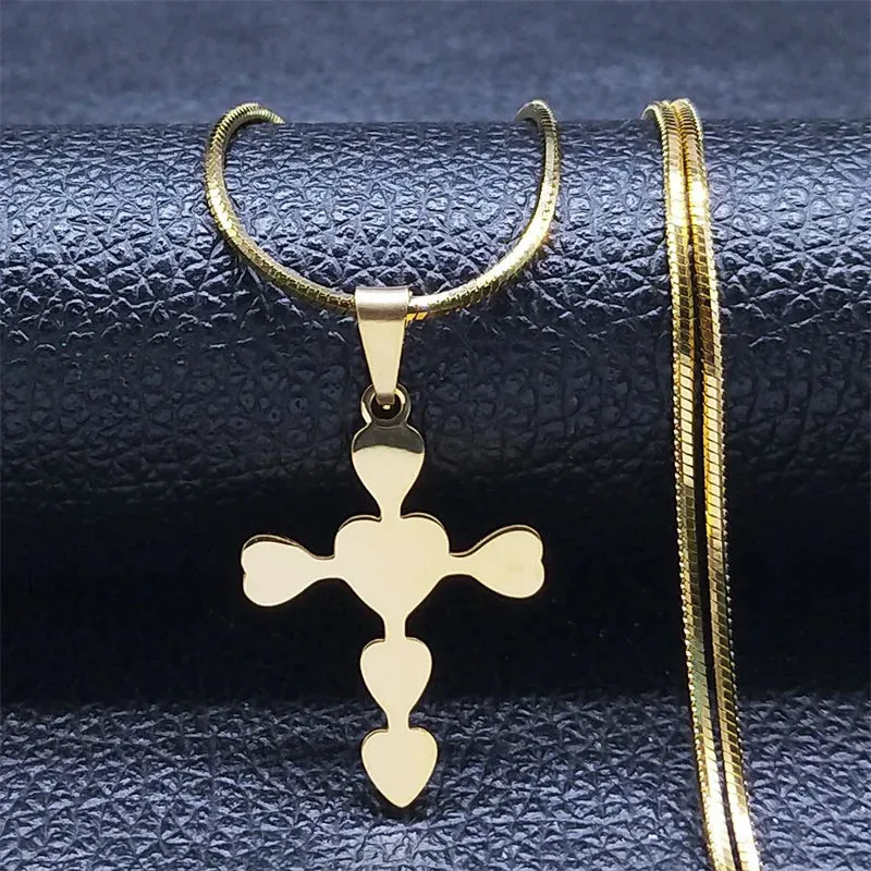 Aesthetic Love Heart Cross Necklace for Women Men Stainless Steel Gold Color Jesus Christ Snake Chain