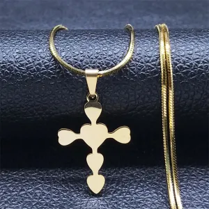 Aesthetic Love Heart Cross Necklace for Women Men Stainless Steel Gold Color Jesus Christ Snake Chain