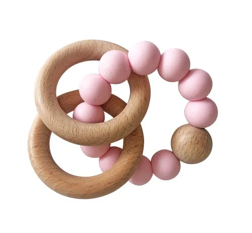 Alimrose Beechwood Teether Ring Set - Rosewater