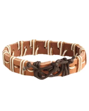 ALPHA MAN Men's Sparsed Thread-Woven Leather Adjustable Cord Surfer Bracelet-brown