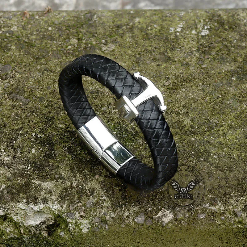 Anchor Stainless Steel Leather Bracelet