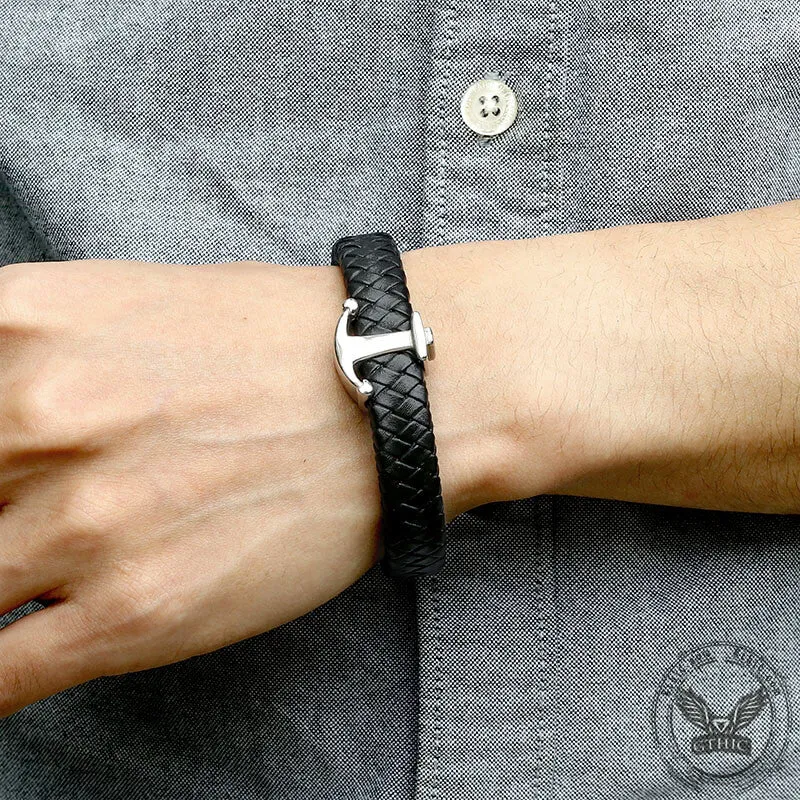 Anchor Stainless Steel Leather Bracelet