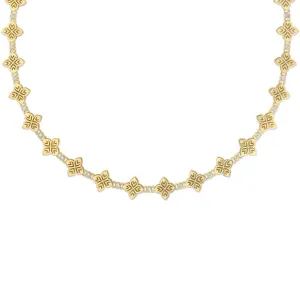 Arabesque 18K Yellow Gold Alternating Diamond & Flower Necklace