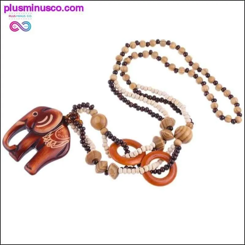 Boho Style Ethnic Handmade Bead Wood Elephant Necklace and