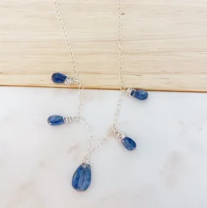 Bright Blue Kyanite Gradient Size Teardrop Necklace in Silver or Gold (16 inches)