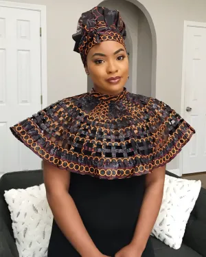 Burgundy Toghu African Print Web Shoulder Choker Necklace
