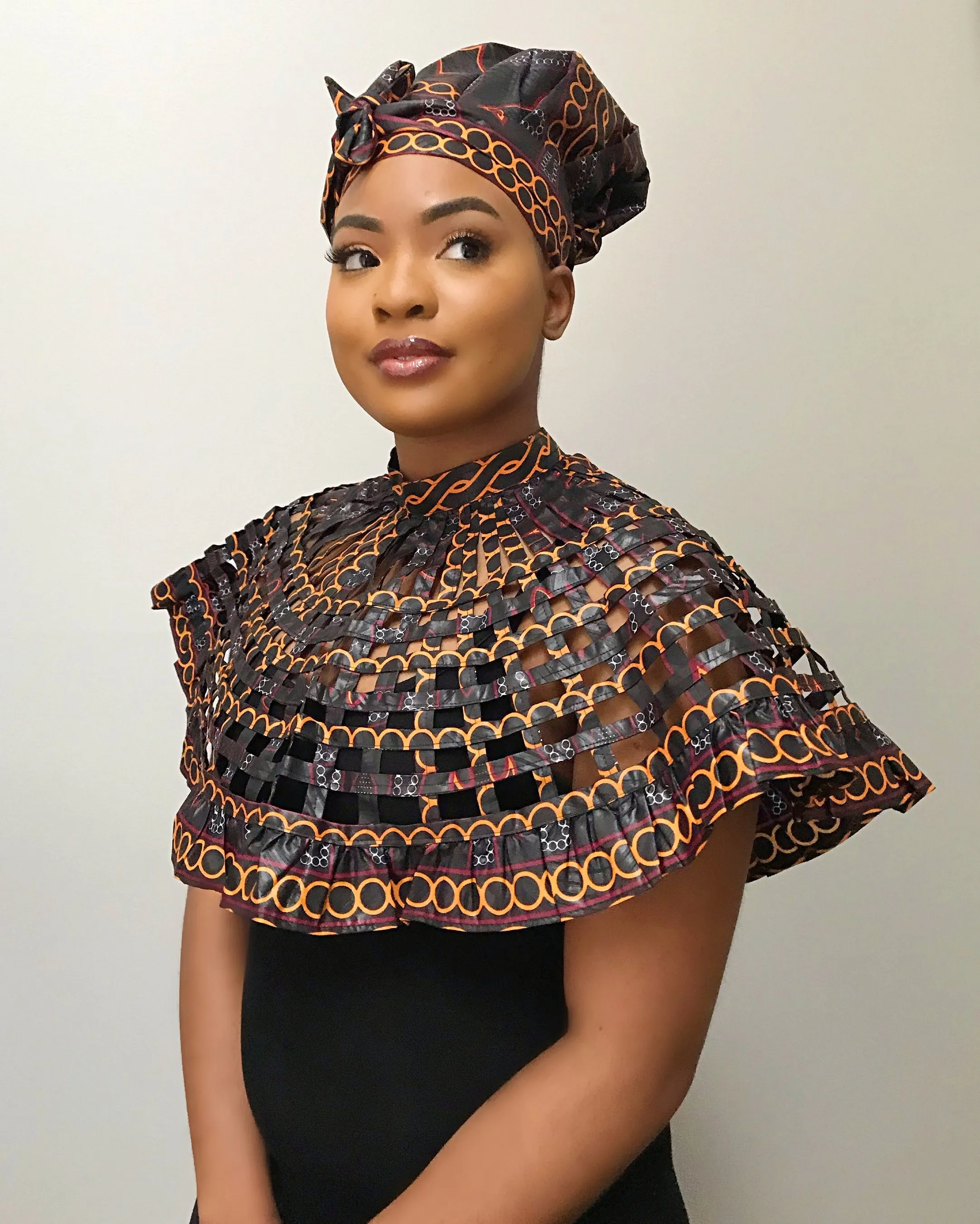Burgundy Toghu African Print Web Shoulder Choker Necklace