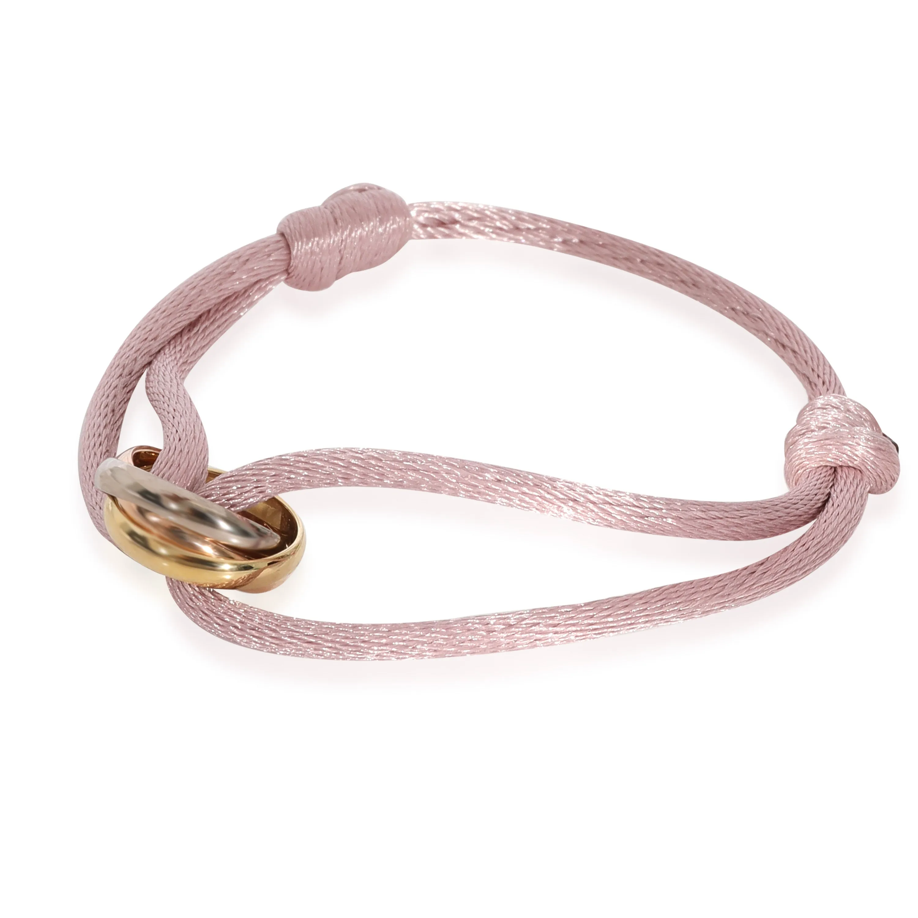 Cartier Trinity Bracelet On A Pink Cord in 18k 3 Tone Gold