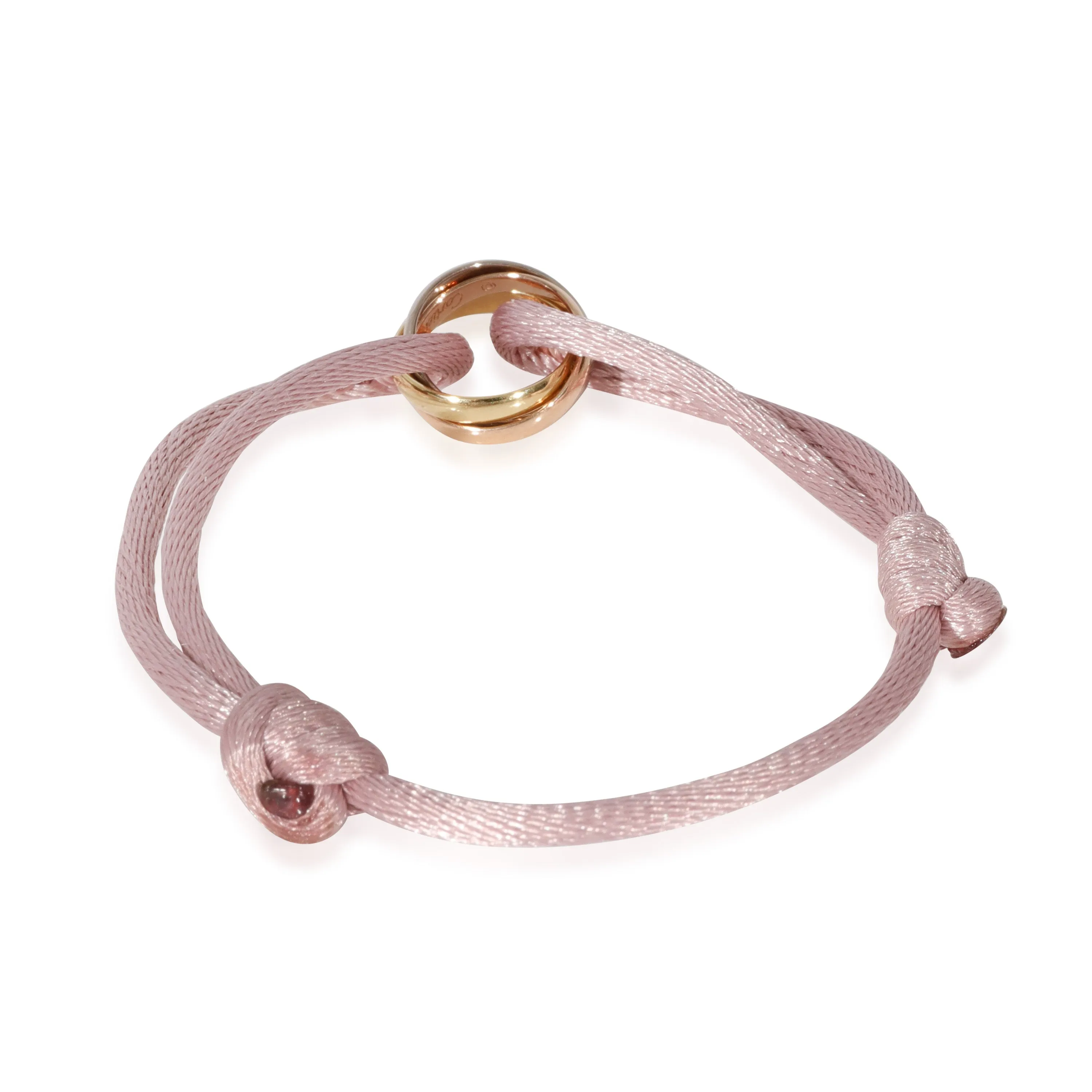 Cartier Trinity Bracelet On A Pink Cord in 18k 3 Tone Gold