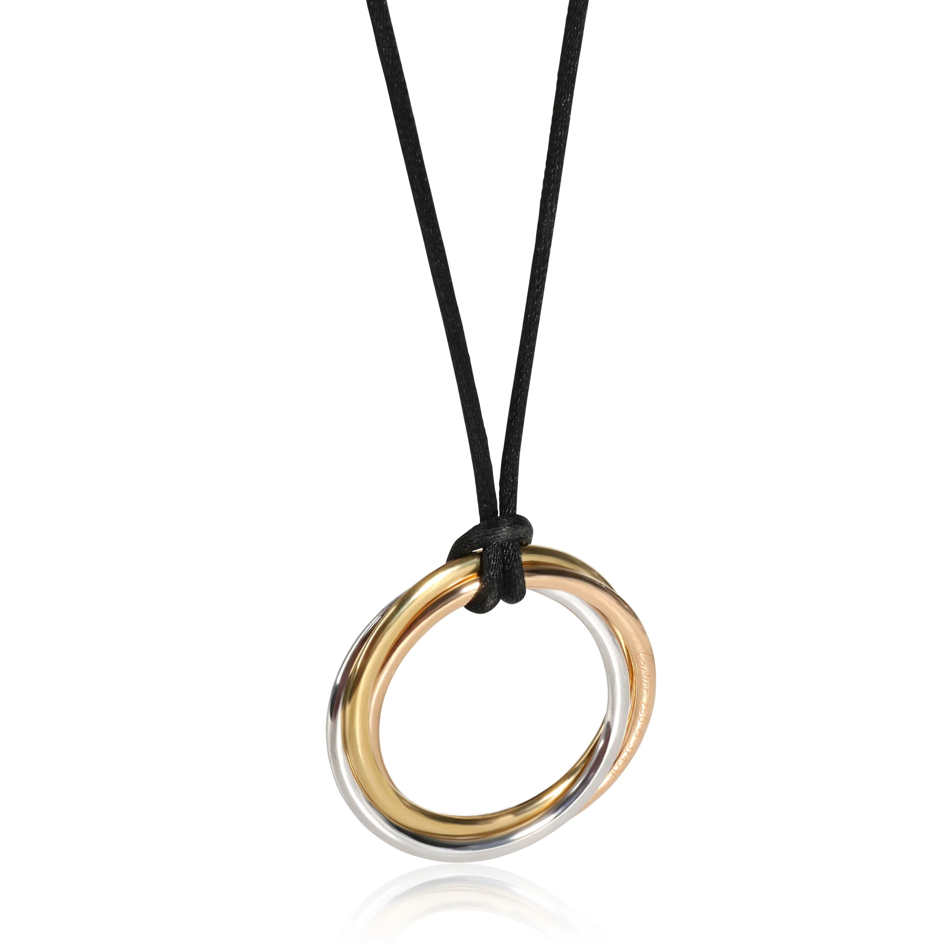 Cartier Trinity Diamond Necklace, 18K 3 Tone Gold 1/1 Ctw, on a Black Silk Cord