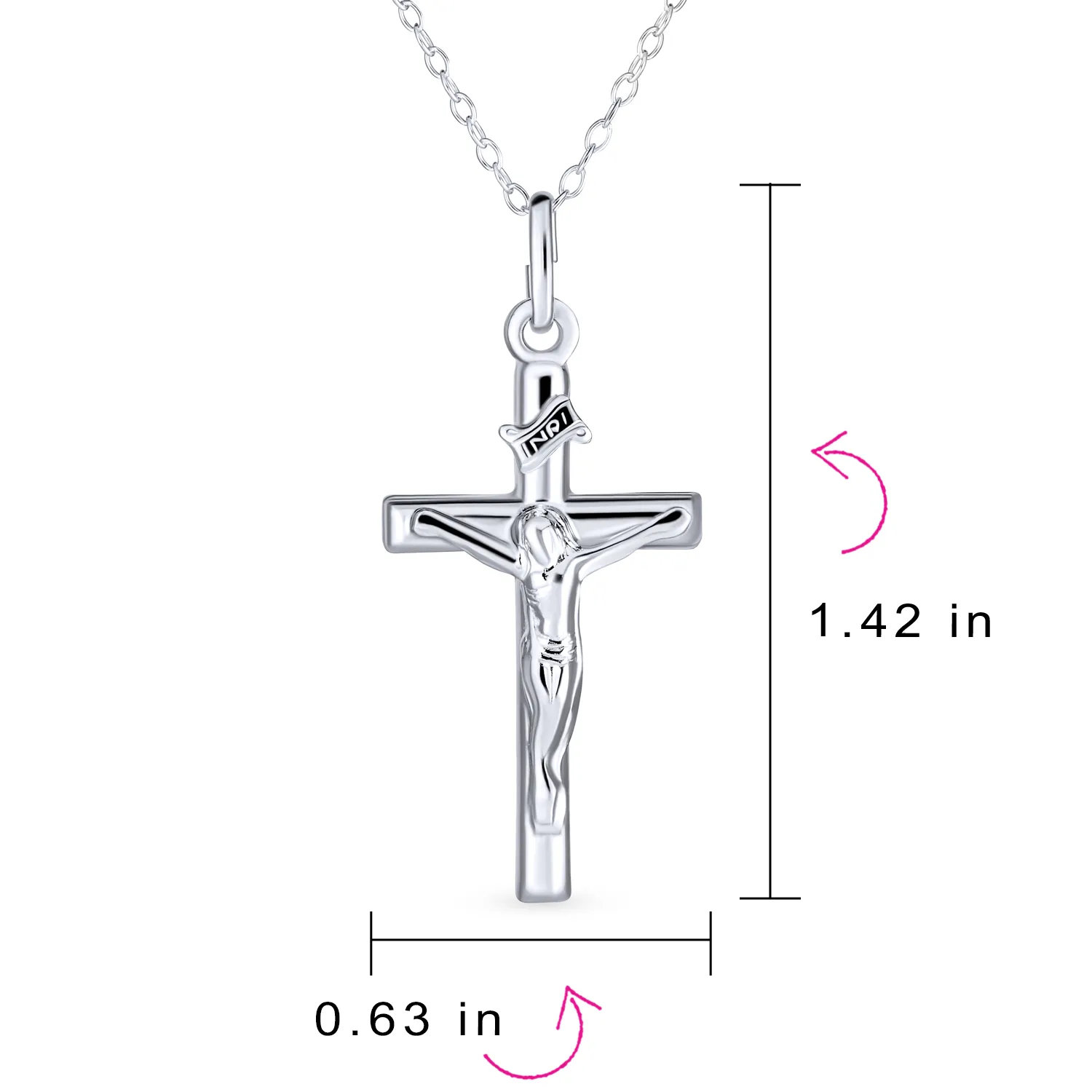 Christian Catholic Crucifix Cross Pendant Necklace Sterling Silver 1.25 Inch