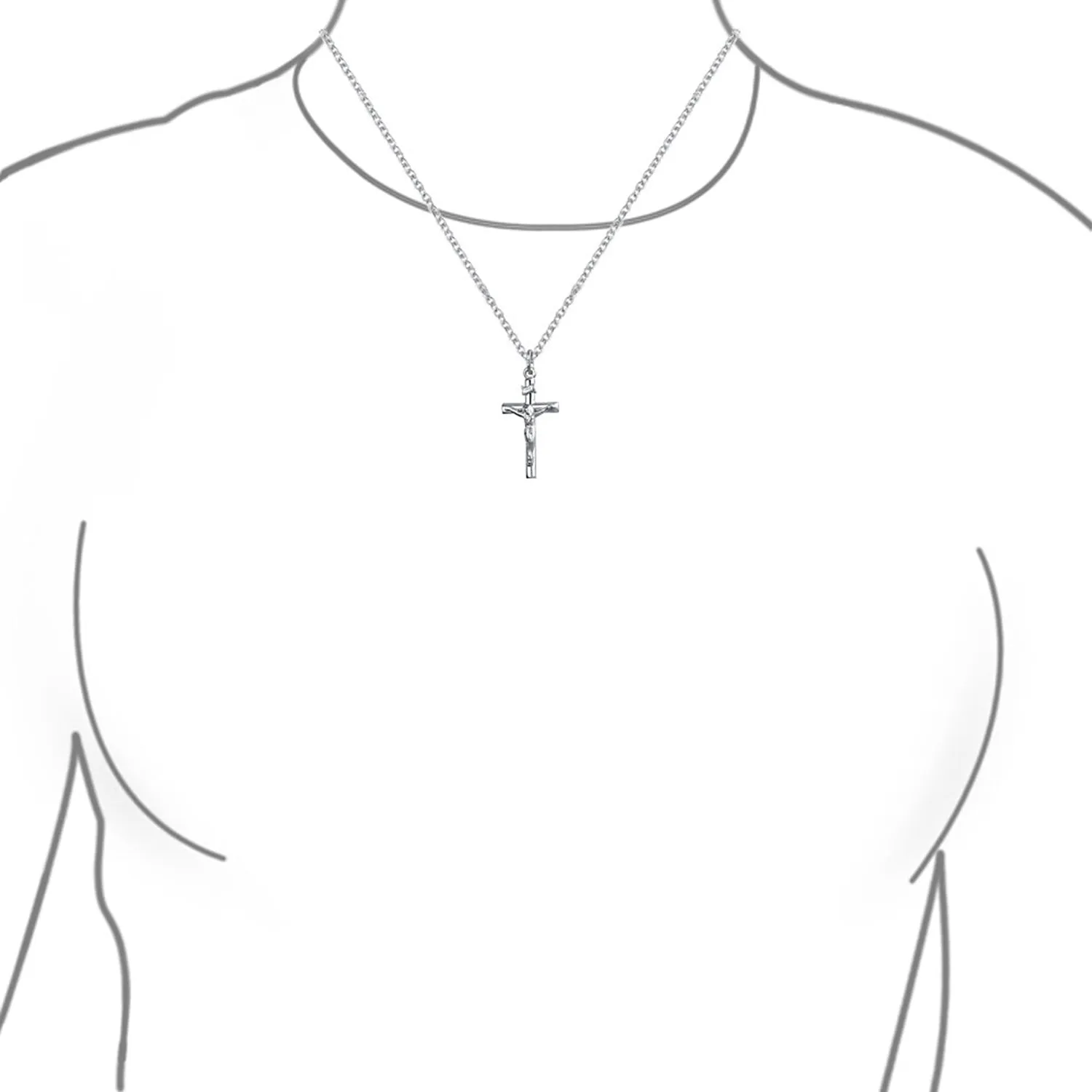 Christian Catholic Crucifix Cross Pendant Necklace Sterling Silver 1.25 Inch