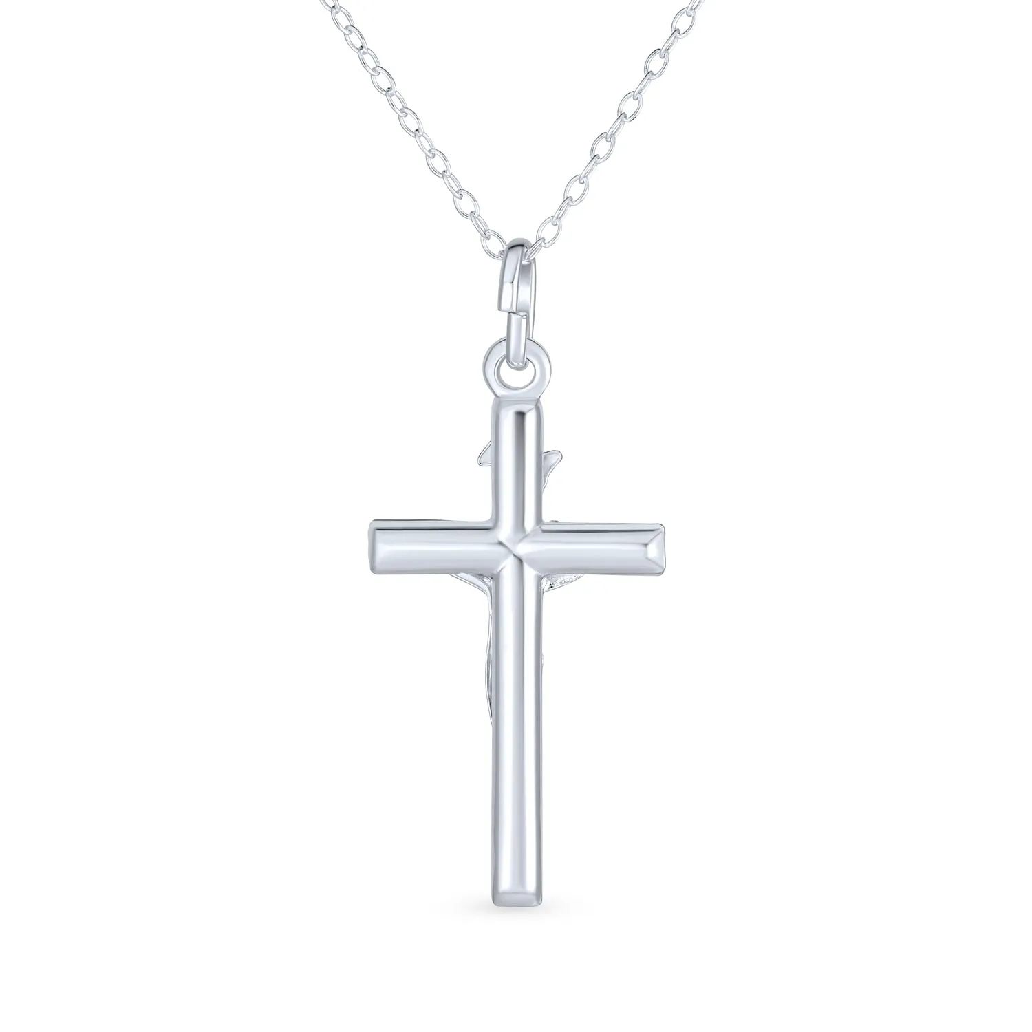 Christian Catholic Crucifix Cross Pendant Necklace Sterling Silver 1.25 Inch