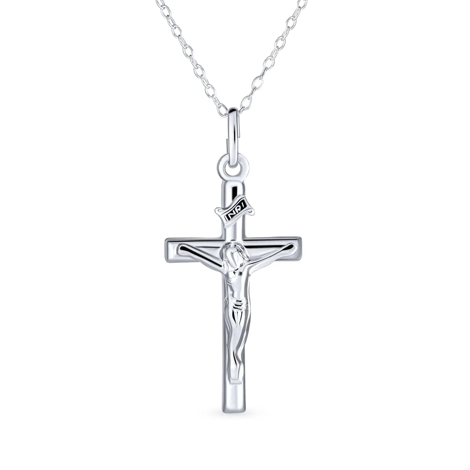 Christian Catholic Crucifix Cross Pendant Necklace Sterling Silver 1.25 Inch