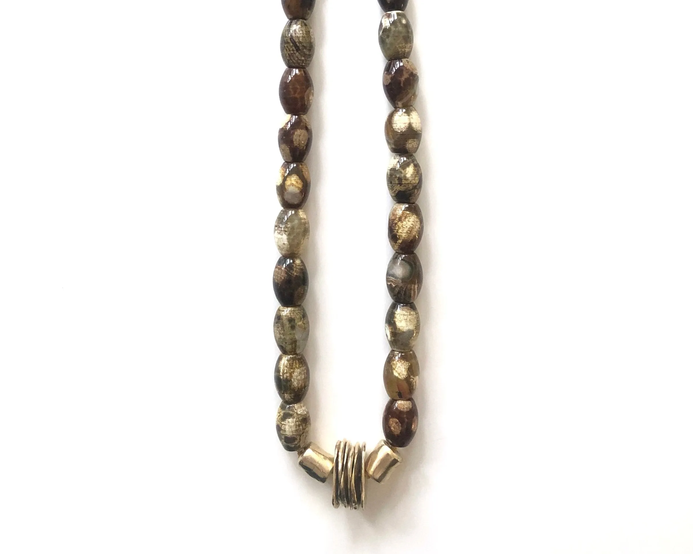 COLLANA - TURTLE FIRE AGATE   BRASS BEADS