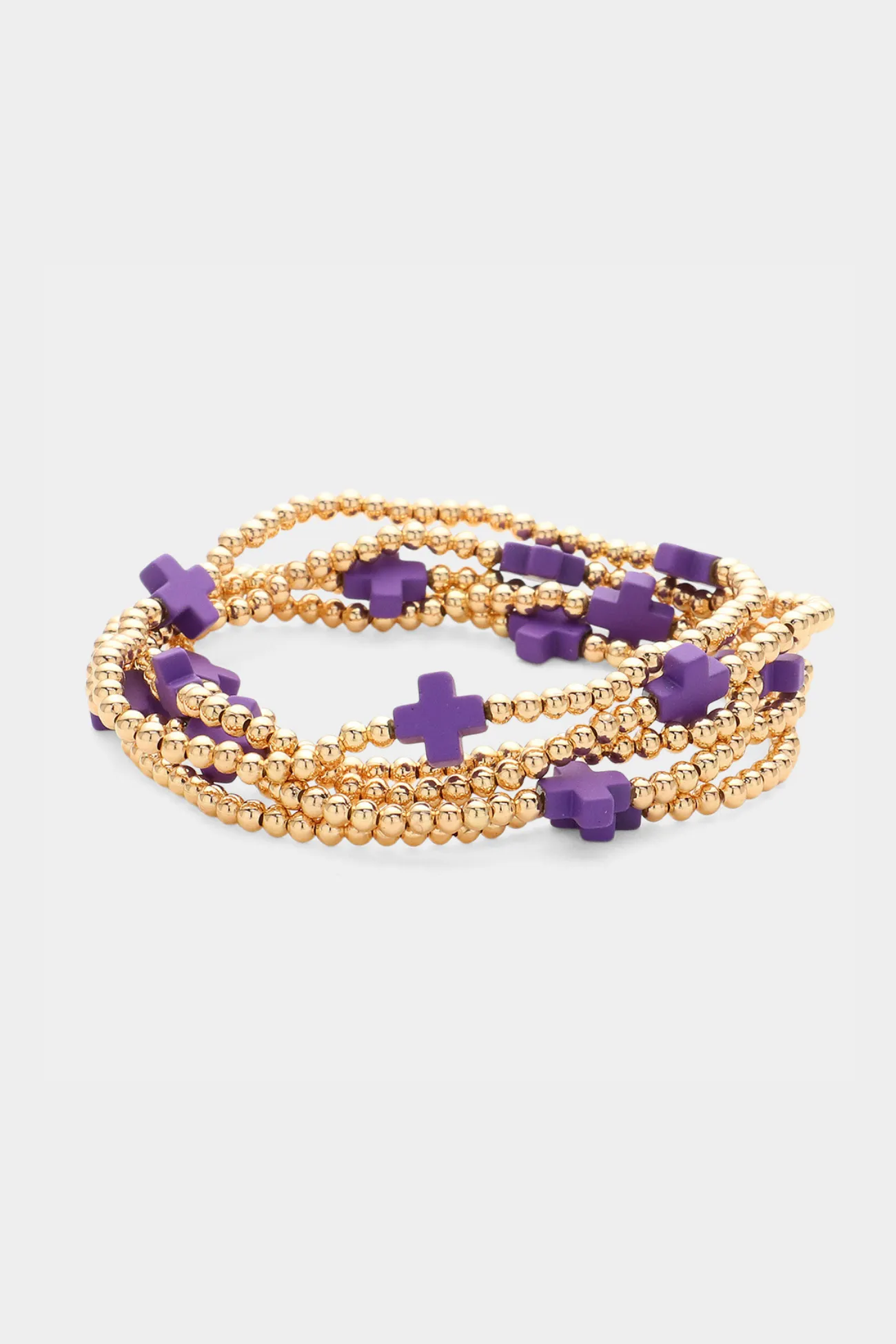 Cross Pointed Metal Ball Beaded Stretch Multi Layered Bracelets
