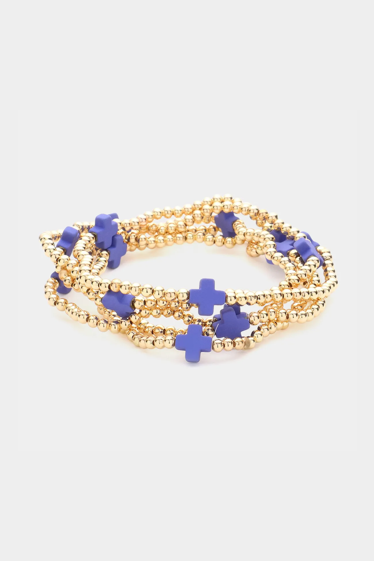Cross Pointed Metal Ball Beaded Stretch Multi Layered Bracelets