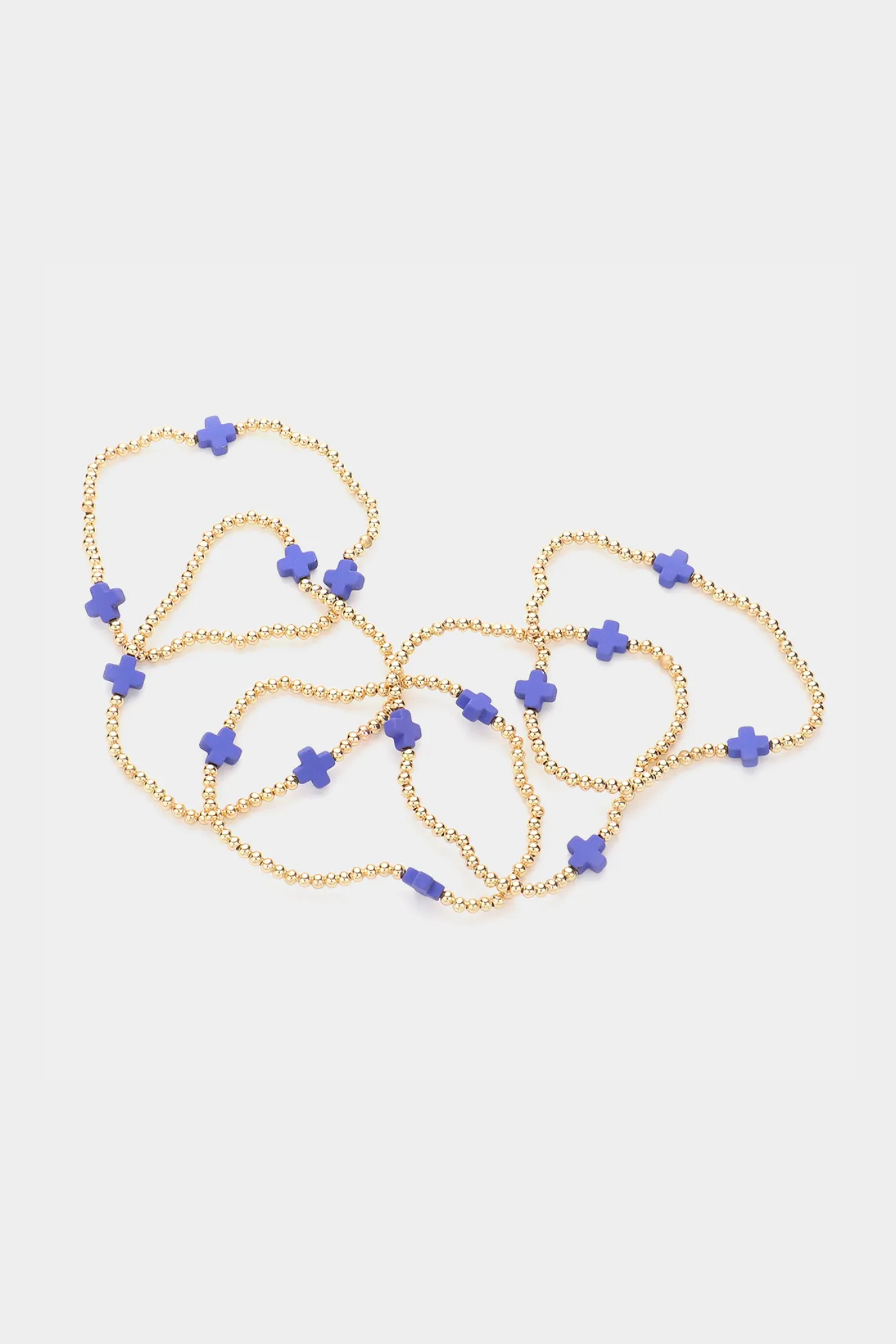 Cross Pointed Metal Ball Beaded Stretch Multi Layered Bracelets