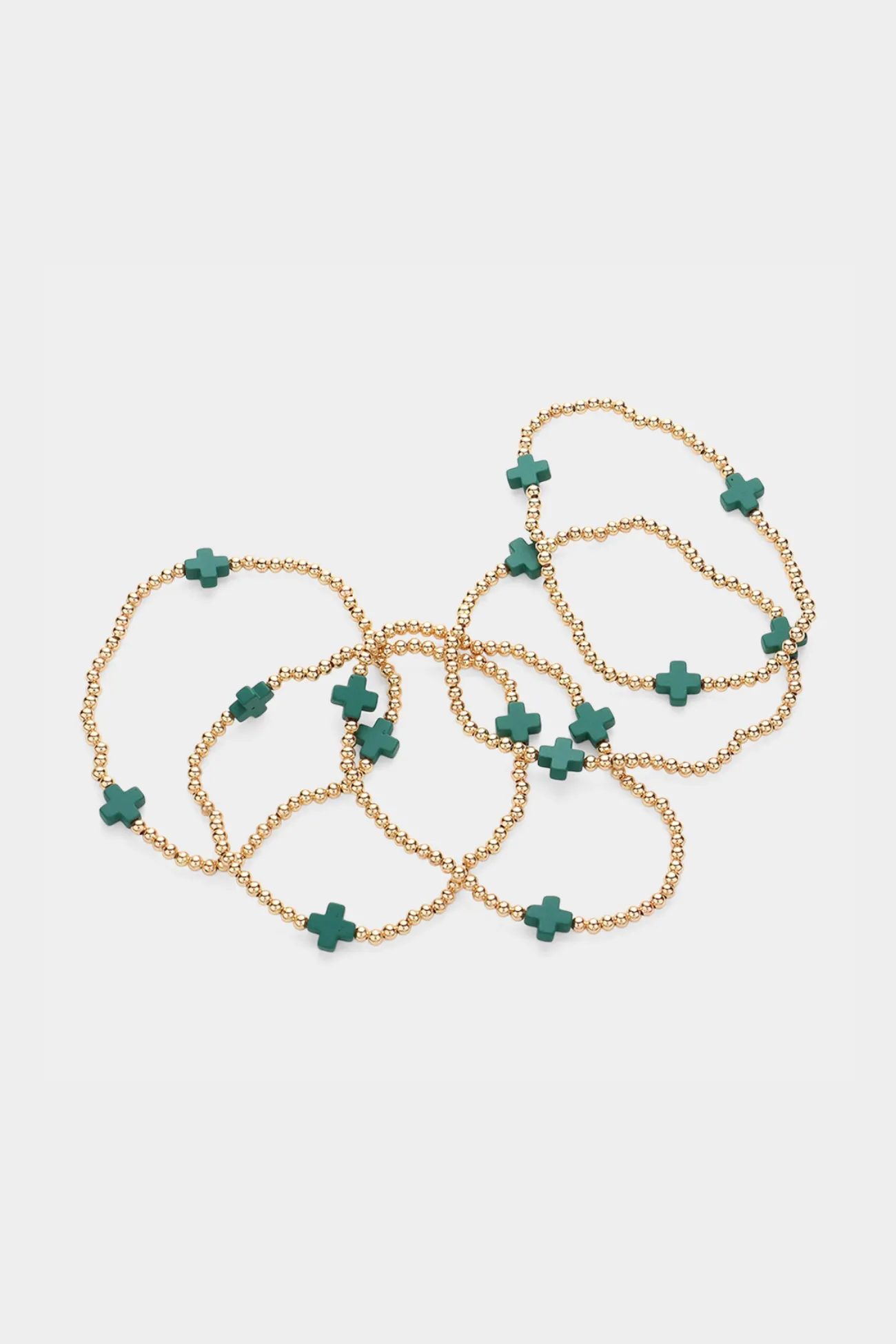 Cross Pointed Metal Ball Beaded Stretch Multi Layered Bracelets