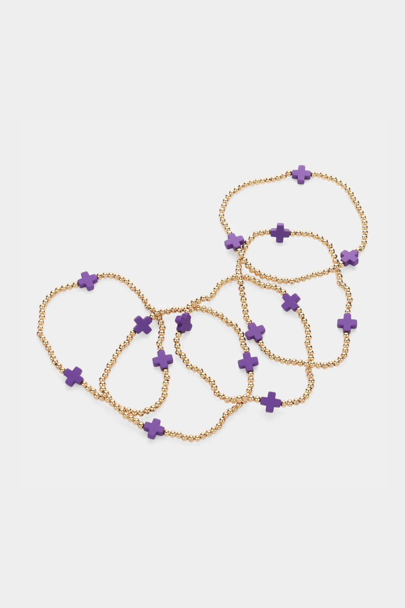 Cross Pointed Metal Ball Beaded Stretch Multi Layered Bracelets