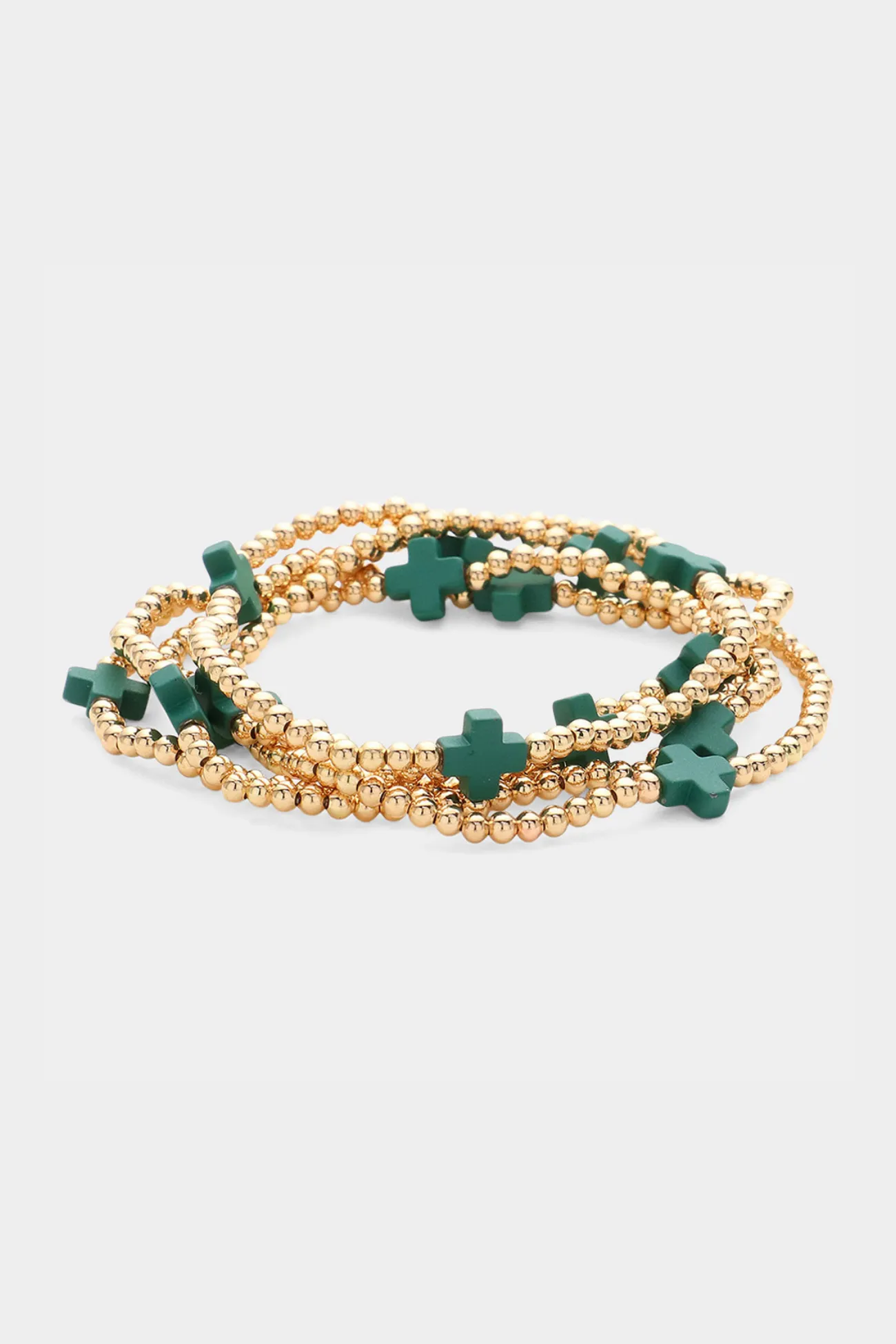 Cross Pointed Metal Ball Beaded Stretch Multi Layered Bracelets