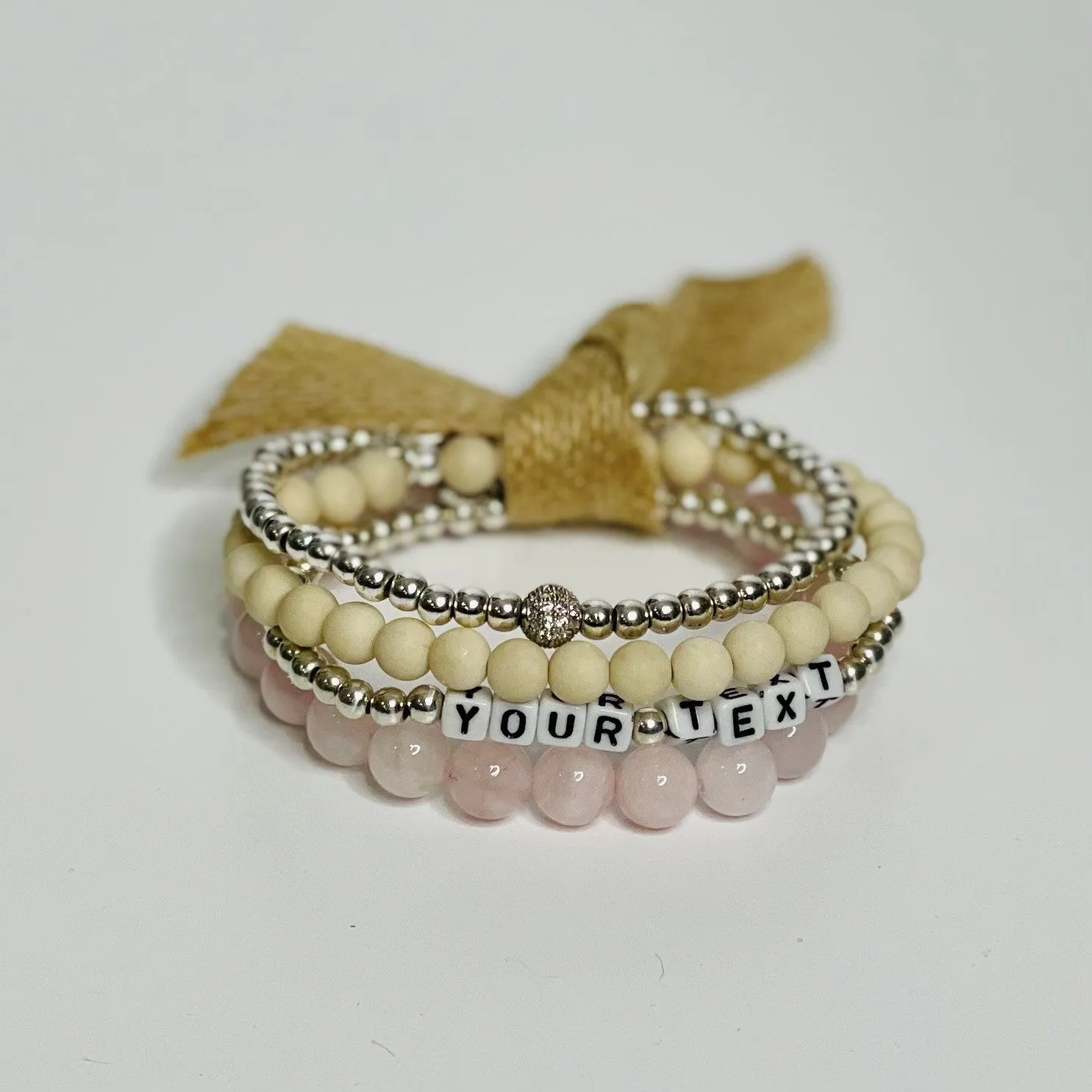 Custom Name Stack Luxe - Rose Quartz   Sterling Silver
